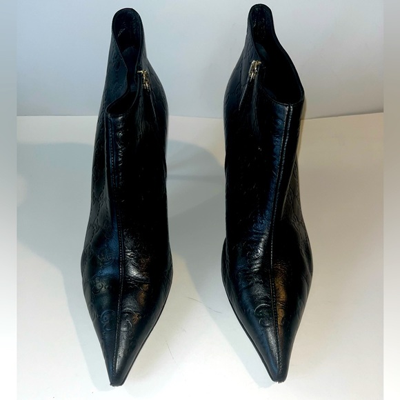 GUCCI GG Monogram Black Leather Pointed Toe Bootie, Made in Italy, size 8.5B - Picture 2 of 8